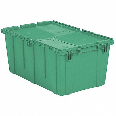 E3380 Attached Lid Container Green Solid HDPE