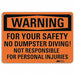 Warning Sign 7 in x 10 in Plastic