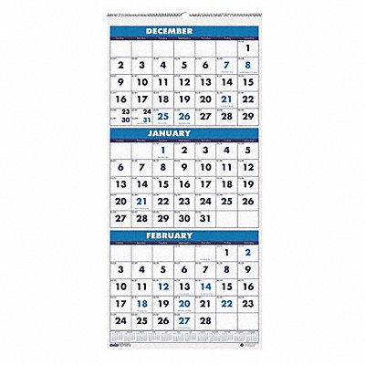 Three-Month Format Wall Calendar 8x17 In