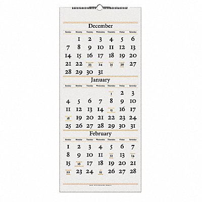 3-Month Ref. Wall Calendar 12-1/4x27 In.