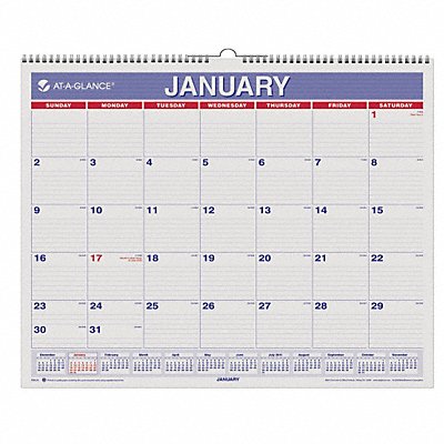 Monthly Wall Calendar 15x12 In Red/Blue