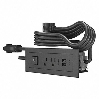 Power Unit Black 2 Outlet 2 USB 1 Switch