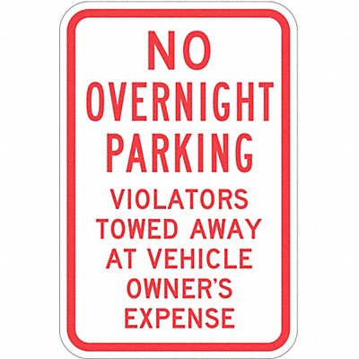 No Overnight Parking Sign 18 x 12 