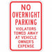 No Overnight Parking Sign 18 x 12 