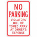 Tow Zone No Parking Sign 18 x 12 