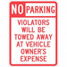 Tow Zone No Parking Sign 24 x 18 