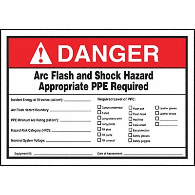 Arc Flash Label 7 in x 10 in Vinyl