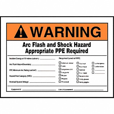 Arc Flash Label 5 inx7 in Vinyl