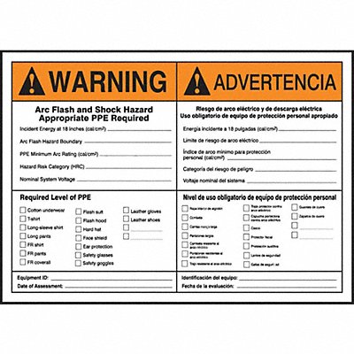 Arc Flash Label 7 in x 10 in Vinyl