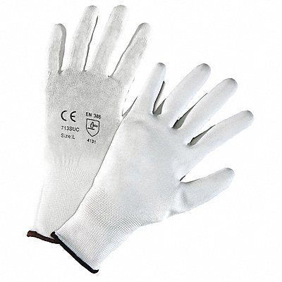 Work Gloves White PU Coated Nylon S PK12