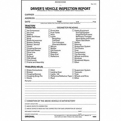 Vehicle Inspection Form 2 Ply Carbonless