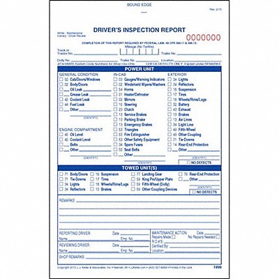 Vehicle Inspection Form 3 Ply Carbonless