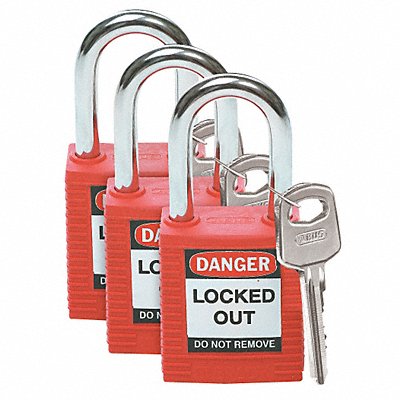 H1698 Lockout Padlock KA Red 1-3/4 H PK3