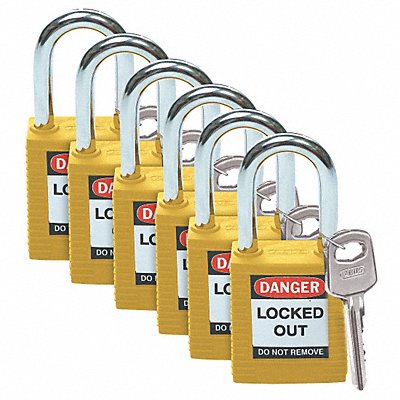 H1699 Lockout Padlock KA Yellow 1-3/4 H PK6