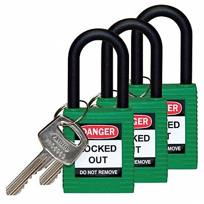 H1706 Lockout Padlock KA Green 1-3/4 H PK3