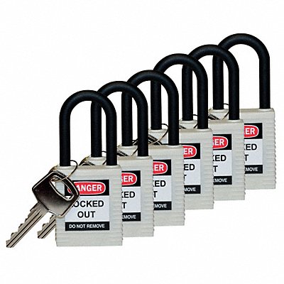 H1707 Lockout Padlock KA White 1-3/4 H PK6