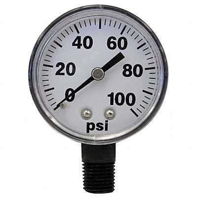 Pressure Gauge 0 to 100 psi 2In 1/4In