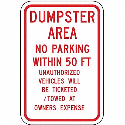 Dumpster No Parking Sign 18 x 12 