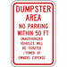 Dumpster No Parking Sign 18 x 12 