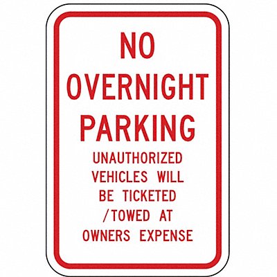 No Overnight Parking Sign 18 x 12 