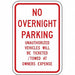 No Overnight Parking Sign 18 x 12 