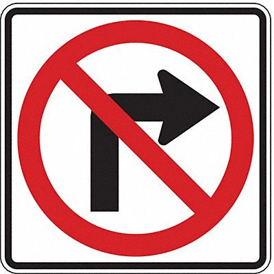 No Right Turn Traffic Sign 24 x 24 