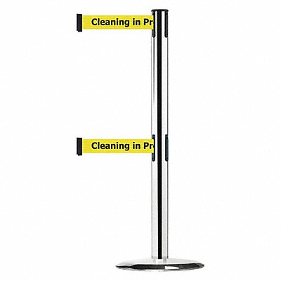 Barrier Post with Belt Polished Chrome