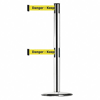 Barrier Post with Belt Polished Chrome