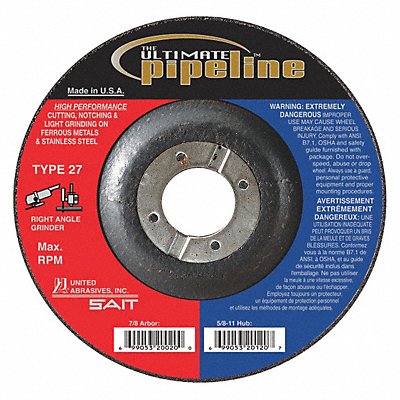 Abrasive Pipeline Wheel 5 in Dia Type 27