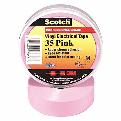 Elec Tape 66 ft Lx3/4 in W 7 mil Pink