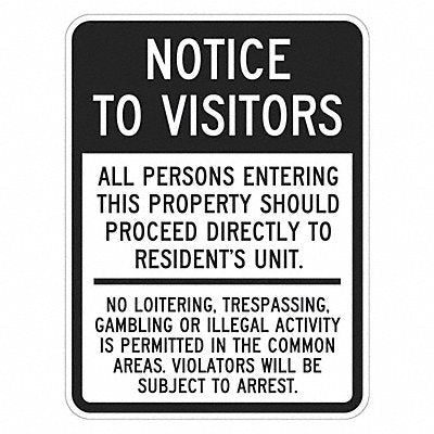 Rflctv Notice to Visitors Sign 18x12in