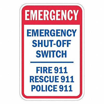 Rflct Emrgncy Shut Off Sign 18x12in Alum