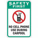 No Cell Phones Traffic Sign 18 x 12 