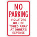 Tow Zone No Parking Sign 18 x 12 