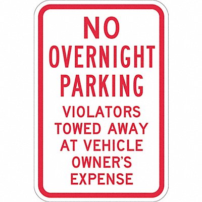 No Overnight Parking Sign 18 x 12 