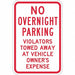No Overnight Parking Sign 18 x 12 