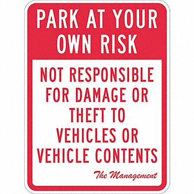 Parking Lot Damage Advisory Sign 24 x18 
