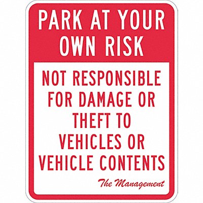 Parking Lot Damage Advisory Sign 18 x12 