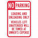 Loading Zone No Parking Sign 18 x 12 