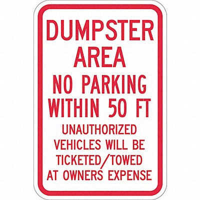 Dumpster No Parking Sign 18 x 12 