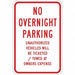 No Overnight Parking Sign 18 x 12 