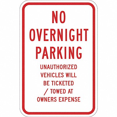 No Overnight Parking Sign 18 x 12 