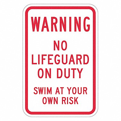 Rflctv No Lifeguard Warning Sign 18x12in