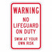 Rflctv No Lifeguard Warning Sign 18x12in