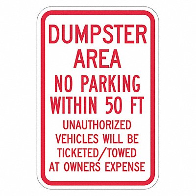 Dumpster No Parking Sign 18 x 12 