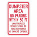 Dumpster No Parking Sign 18 x 12 