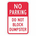 Dumpster No Parking Sign 18 x 12 