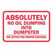 Reflective No Dumping Sign 12x18in Alum
