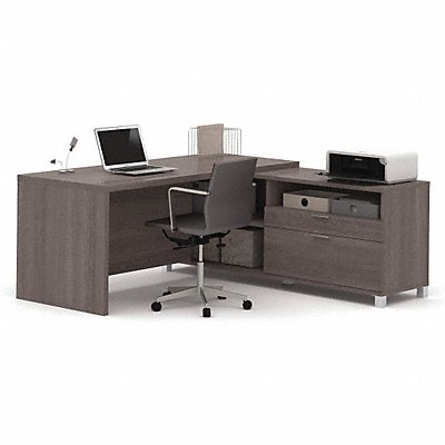 L-Shape Workstation Bark Gray 2 Drawers