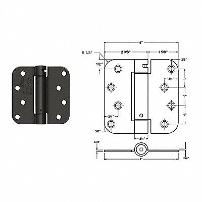 Butt Hinge Steel 125.0 lb Load Capacity